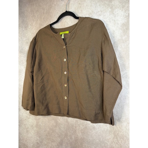 Vintage Sigrid Olsen Brown Button‎ Front Linen Rayon Blend Top Womens Petite Med - Picture 2 of 5
